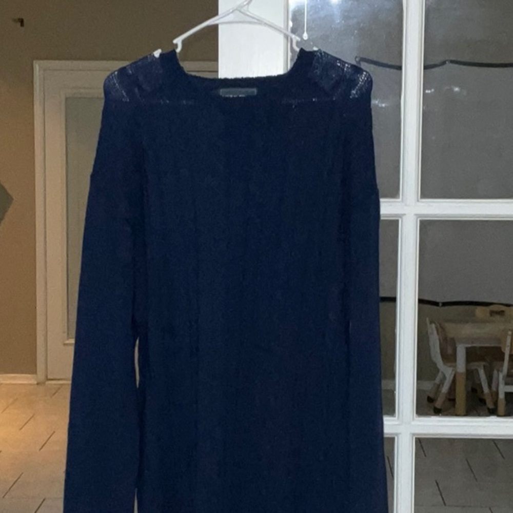 Blue Long Sleeve Crewneck Sweater for Night Out